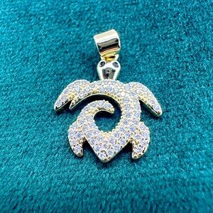 Turtle Pendant Gold tone with rhinestones
